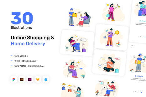 30 Fun Flat Retail Illustrations - Service