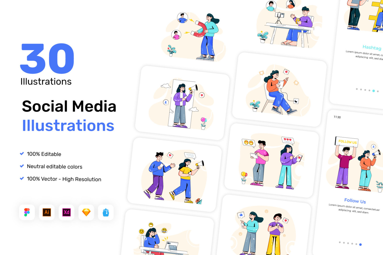 30 Trendy Social Media Illustrations 30 Trendy Social Media Illustrations