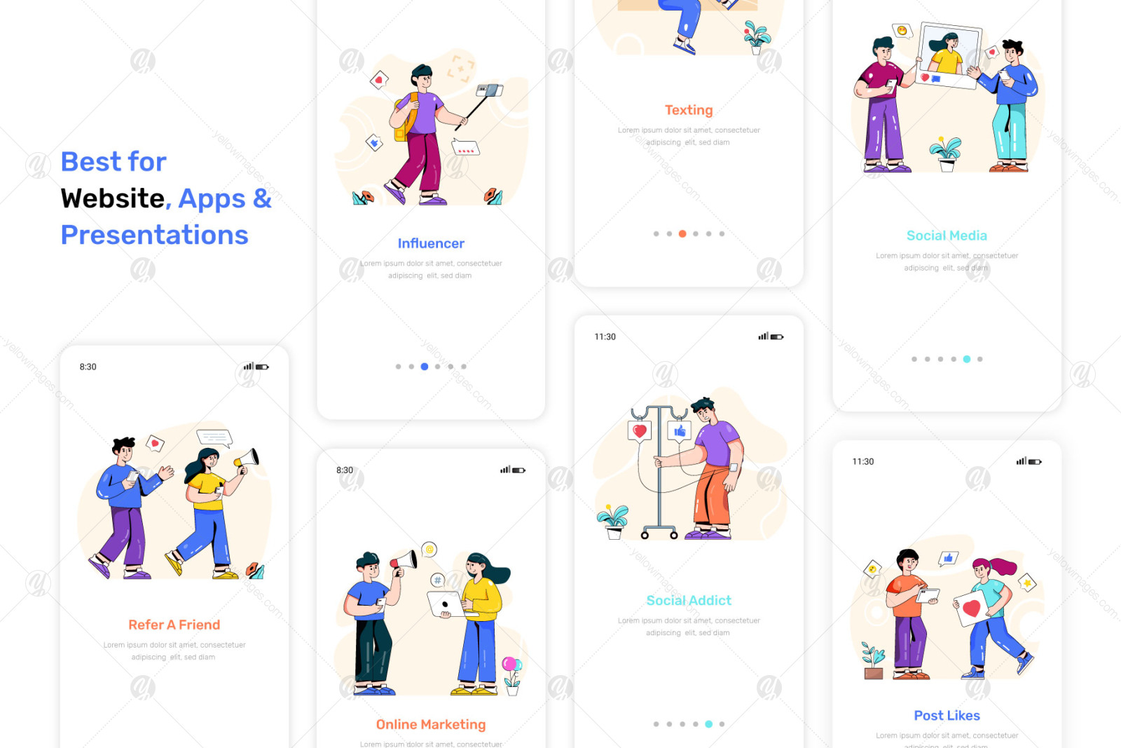 30 Trendy Social Media Illustrations 30 Trendy Social Media Illustrations