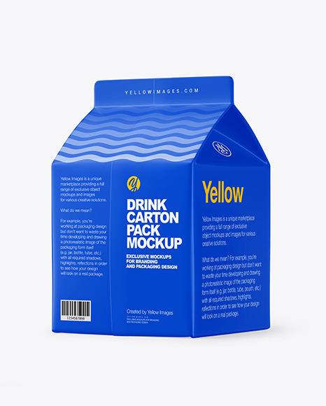 Glossy Drink Carton Pack Mockup – Back View