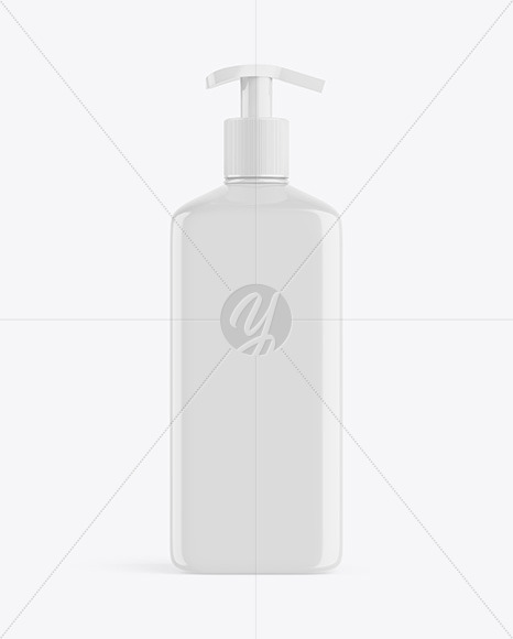 Glossy Plastic Square Bottle With Pump Mockup