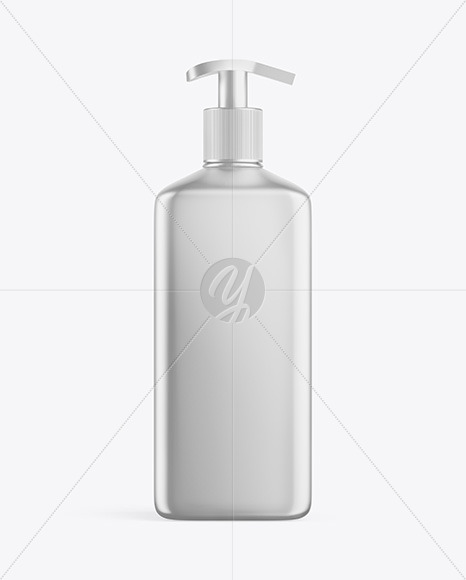 Metallic Square Bottle With Pump Mockup