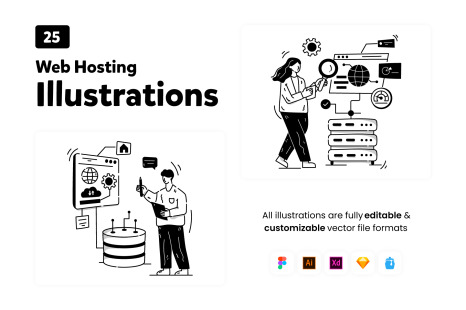 25 Hand Drawn Web Hosting Illustrations - Service