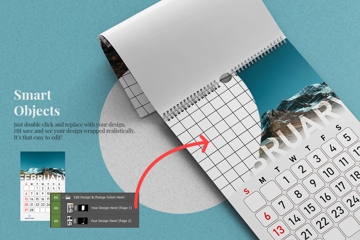 Wall Wire Calendar Vertical 11 x 17 Inches PSD Mockup Bundle