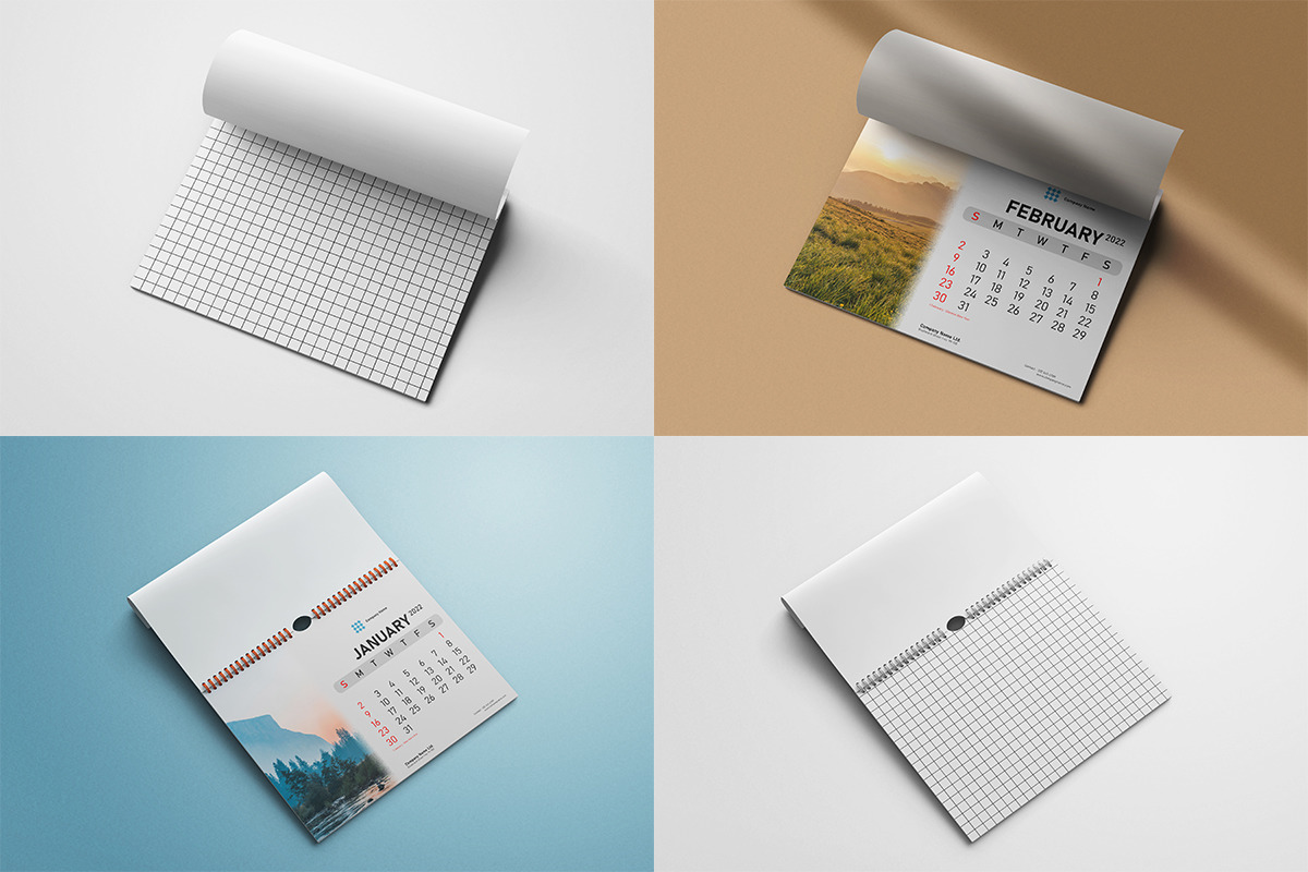 Wall Wire Calendar Landscape 8.5 x 11 Inches - PSD Mockup Bundle