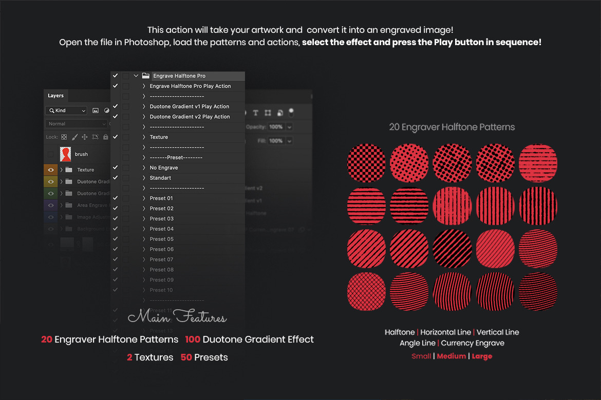 Engrave Halftone Pro Photoshop Action