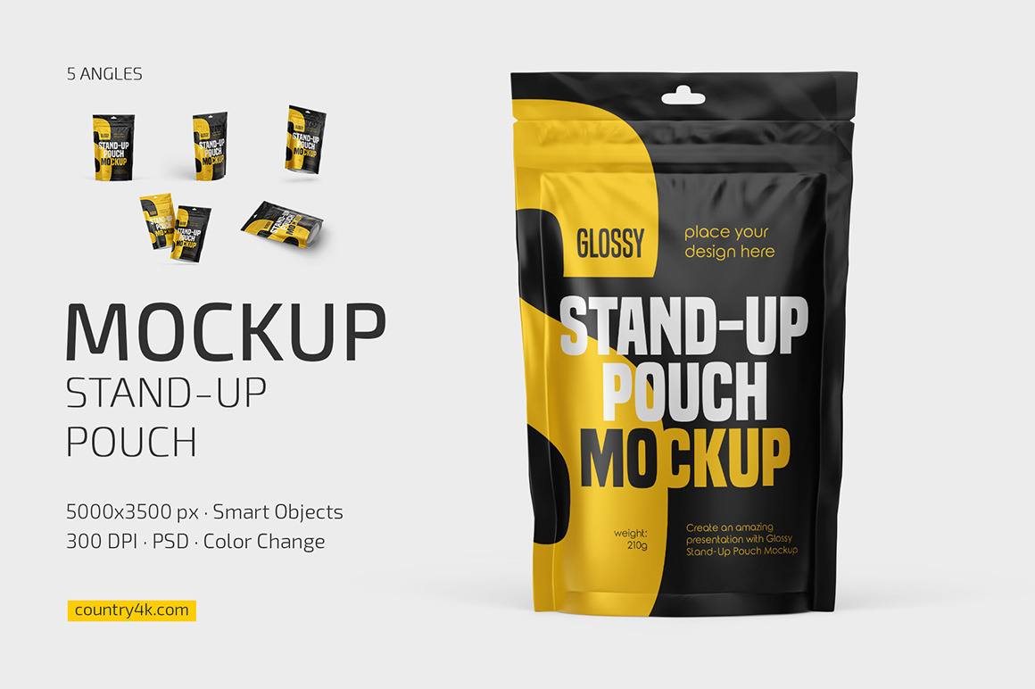 Glossy Stand-Up Pouch Mockup Set Glossy Stand-Up Pouch Mockup Set