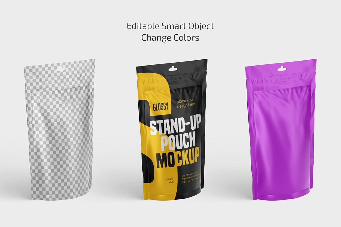 Glossy Stand-Up Pouch Mockup Set Glossy Stand-Up Pouch Mockup Set
