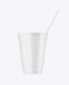 Glossy Coffee Cup with Straw Mockup