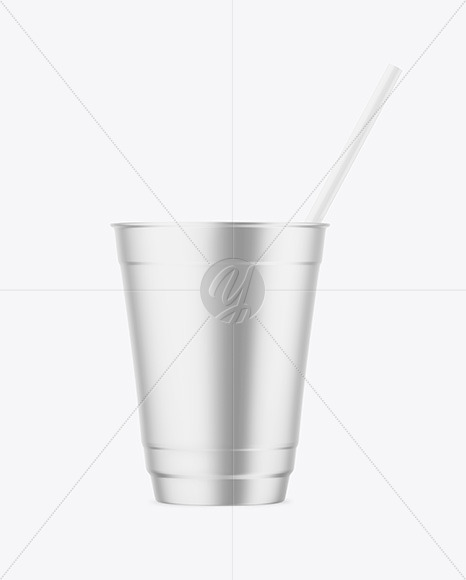 Metallized Coffee Cup with Plastic Straw Mockup