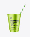 Metallized Coffee Cup with Plastic Straw Mockup