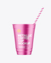 Metallized Coffee Cup with Plastic Straw Mockup