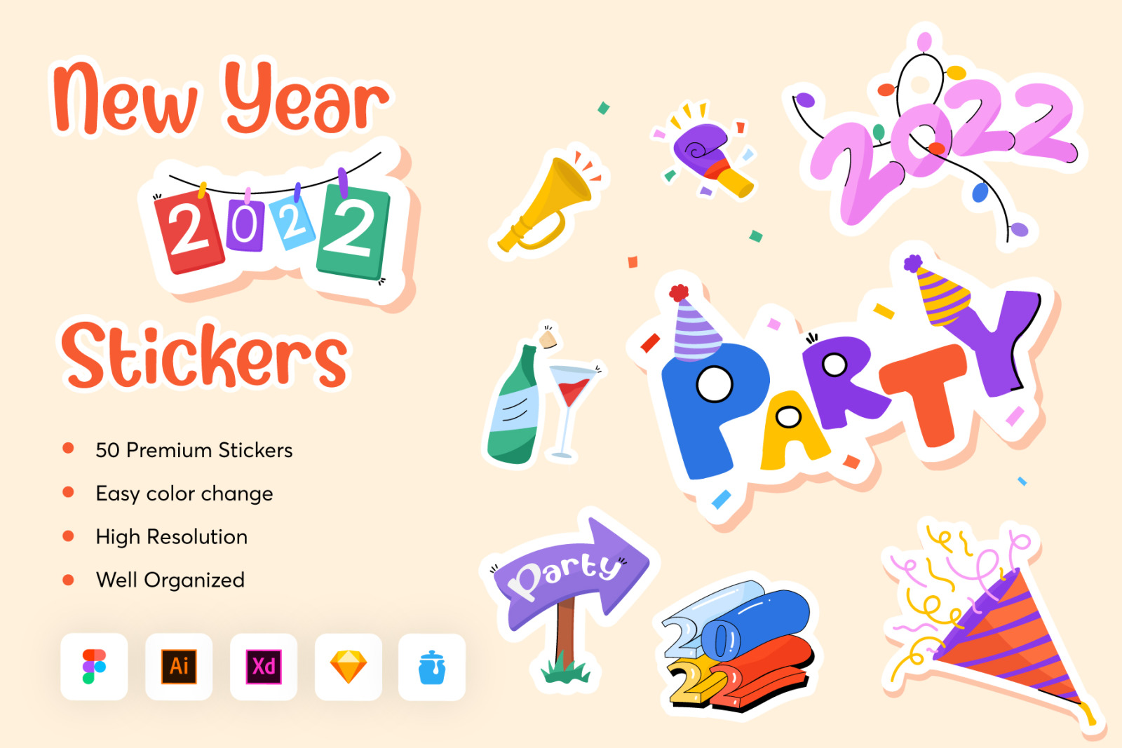 50 New Year 2022 Stickers 50 New Year 2022 Stickers