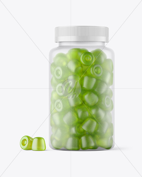 Frosted Plastic Bottle with Gummies Mockup