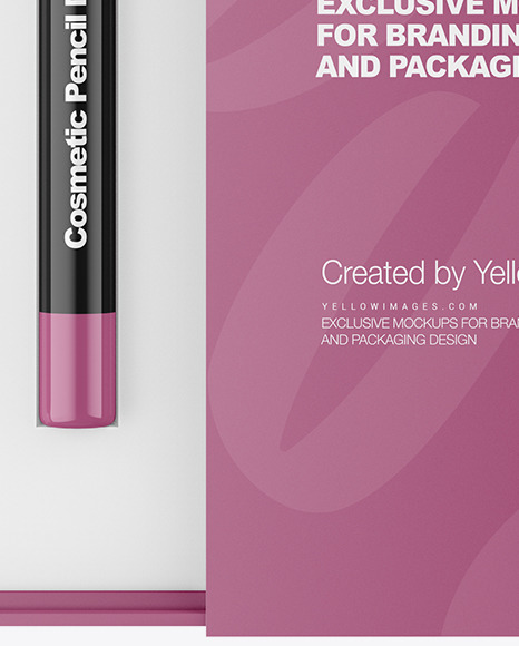 Box with Cosmetic Pencil Set Mockup