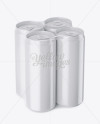 4 Glossy Cans in Shrink Wrap Mockup - Half Side View (High Angle Shot)