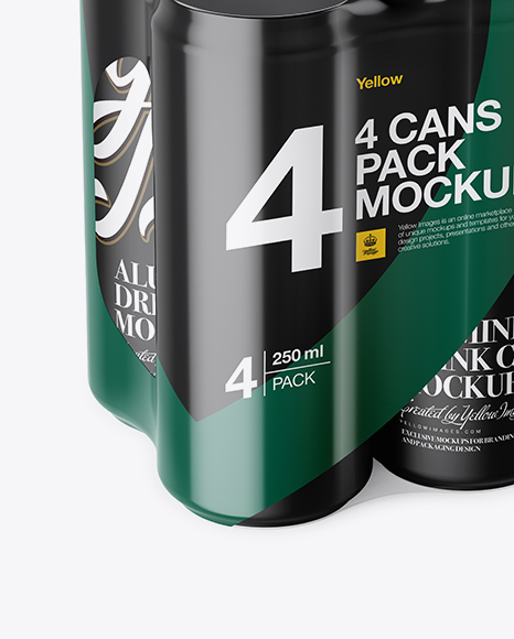 4 Matte Cans in Shrink Wrap Mockup - Half Side View (High Angle Shot)