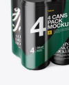 4 Matte Cans in Shrink Wrap Mockup - Half Side View (High Angle Shot)