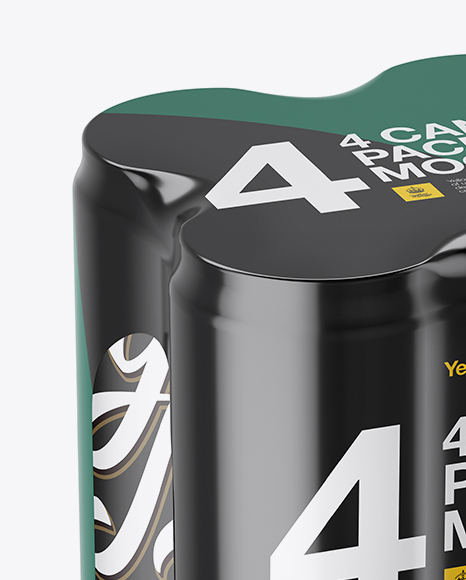 4 Matte Cans in Shrink Wrap Mockup - Half Side View (High Angle Shot)