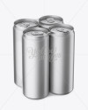 4 Matte Metallic Cans in Shrink Wrap Mockup - Half Side View (High Angle Shot)