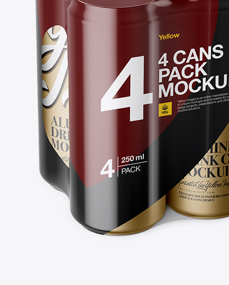 4 Matte Metallic Cans in Shrink Wrap Mockup - Half Side View (High Angle Shot)