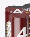 4 Matte Metallic Cans in Shrink Wrap Mockup - Half Side View (High Angle Shot)