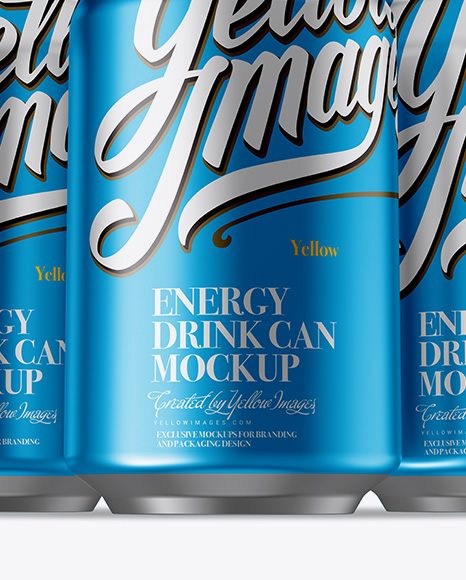 Three 330ml Aluminium Cans With Metallic Finish Mockup - Hero Shot