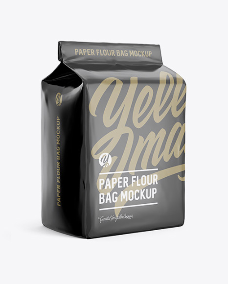 Glossy Paper Flour Bag Mockup - Halfside View (Eye-Level Shot)