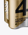 4 Cans in Matte Metallic Shrink Wrap Mockup - Half Side View (High Angle Shot)