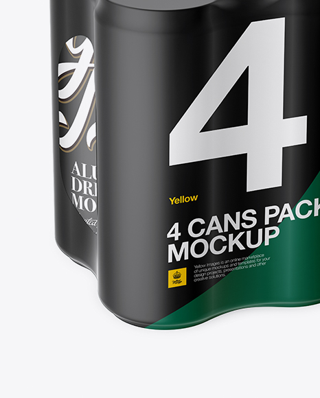 4 Cans in Matte Shrink Wrap Mockup - Half Side View (High Angle Shot)