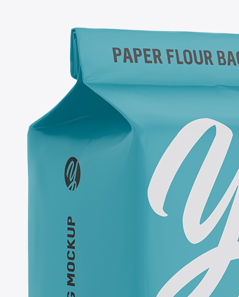 Matte Paper Flour Bag Mockup - Halfside View (Eye-Level Shot)