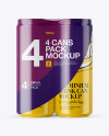 4 Glossy Cans in Shrink Wrap Mockup - Front View