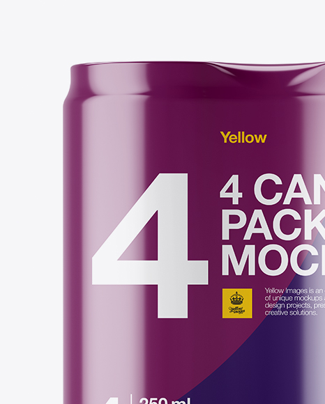 4 Glossy Cans in Shrink Wrap Mockup - Front View