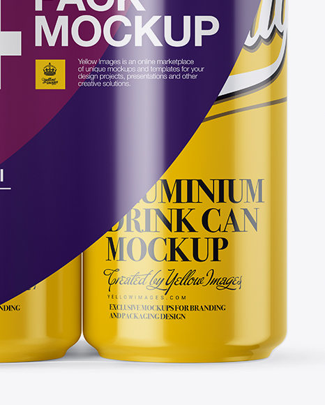 4 Glossy Cans in Shrink Wrap Mockup - Front View