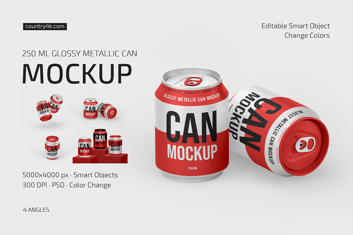 250ml Glossy Metallic Can Mockup Set 250ml Glossy Metallic Can Mockup Set