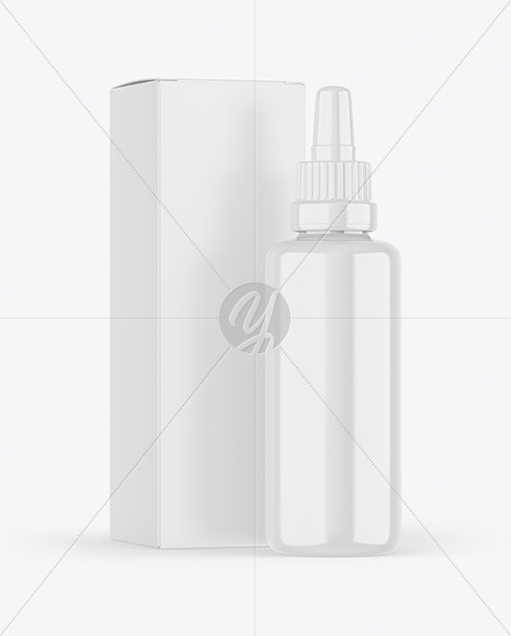 Glossy Plastic Dropper Bottle & Box Mockup