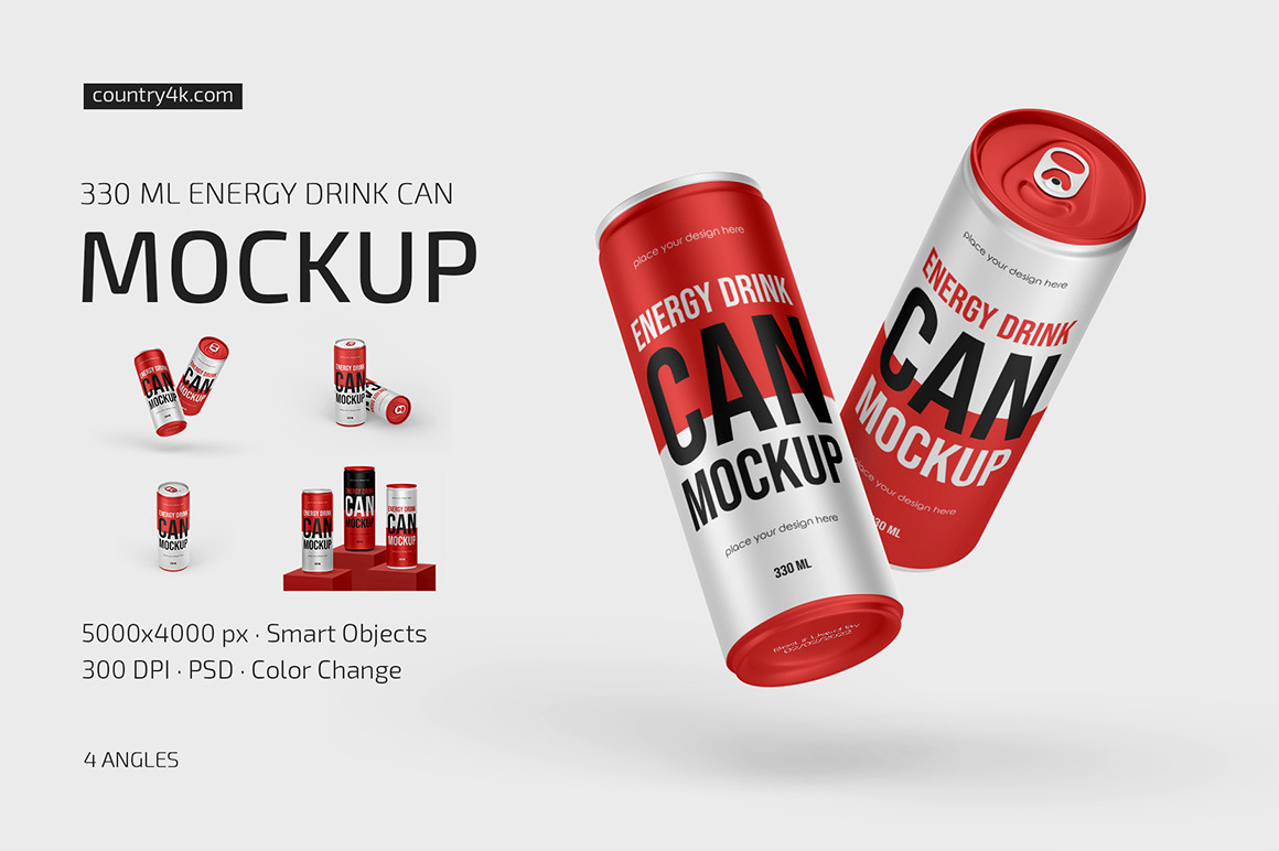 330ml Energy Drink Can Mockup Set