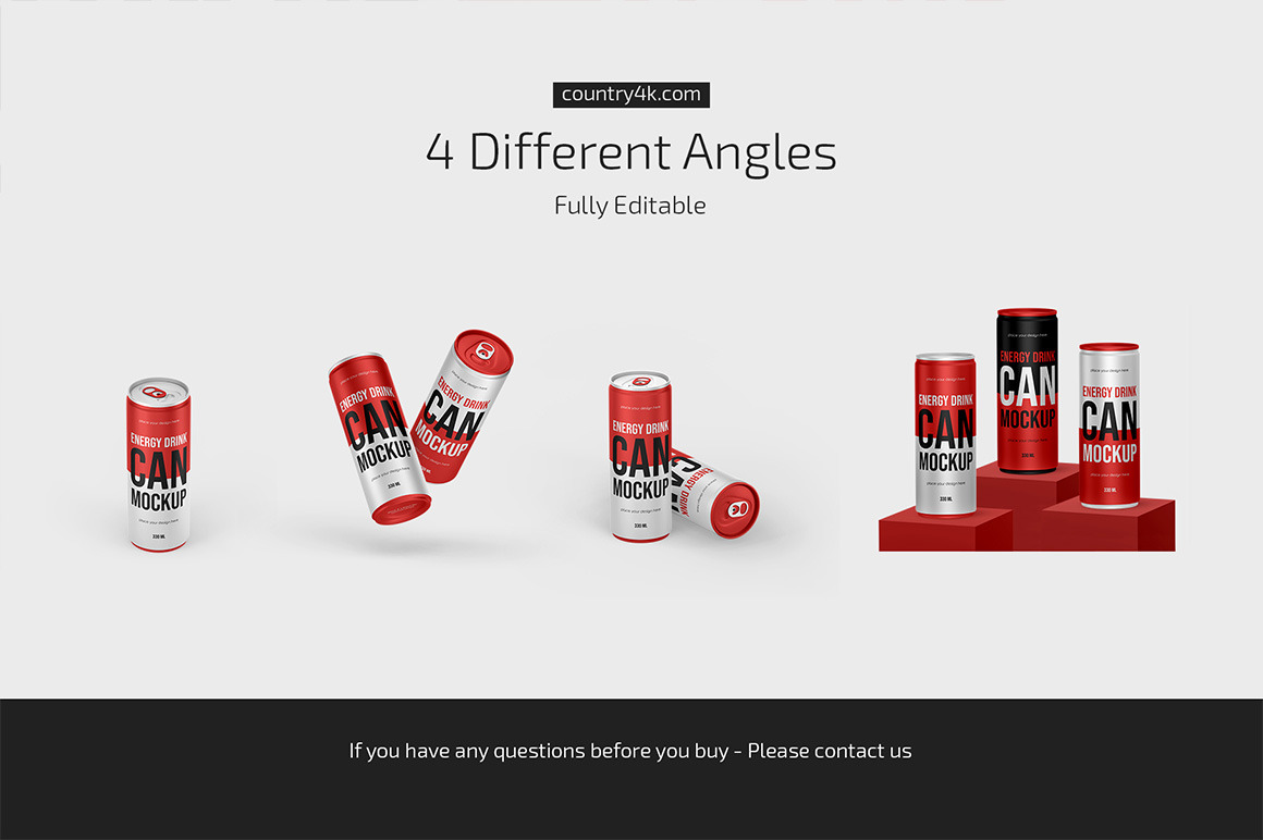 330ml Energy Drink Can Mockup Set