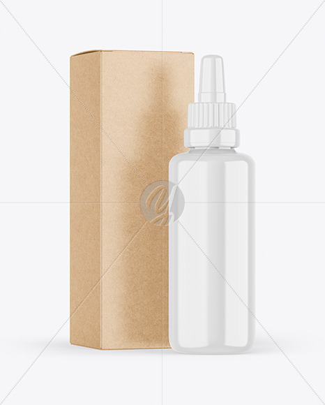 Glossy Plastic Dropper Bottle & Kraft Box Mockup