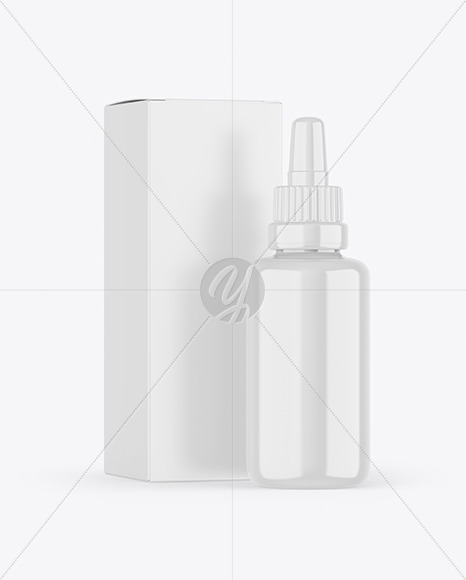 Glossy Plastic Dropper Bottle & Box Mockup