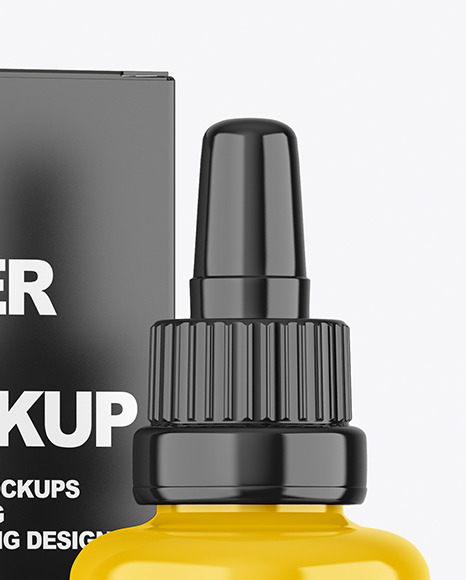 Glossy Plastic Dropper Bottle & Box Mockup