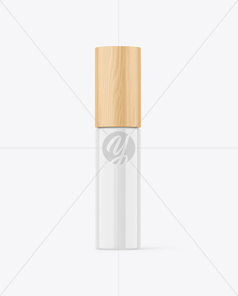 Glossy Cosmetic Bottle With Wood Cap Mockup