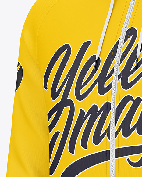 Raglan Full-Zip Hoodie Mockup - Half Side View