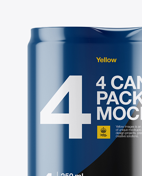 4 Metallic Cans in Shrink Wrap Mockup - Front View