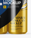 4 Metallic Cans in Shrink Wrap Mockup - Front View