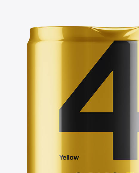 4 Cans in Metallic Shrink Wrap Mockup - Front View