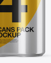 4 Cans in Metallic Shrink Wrap Mockup - Front View