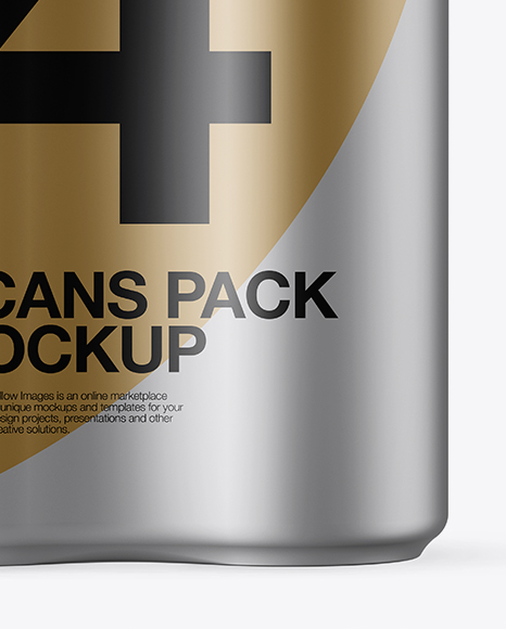 4 Cans in Matte Metallic Shrink Wrap Mockup - Front View - Free