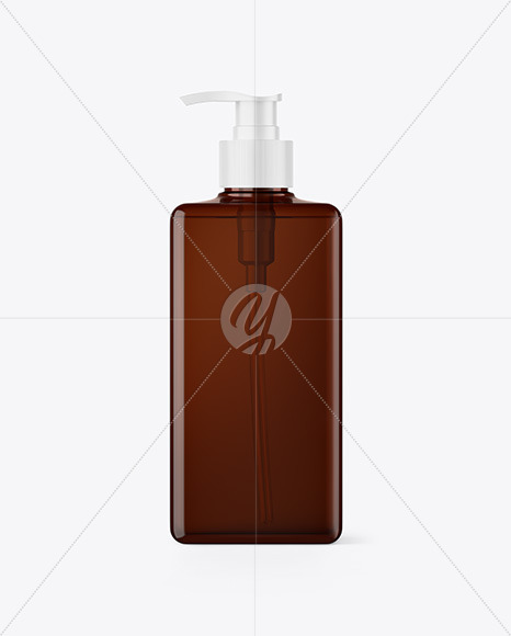 Amber Cosmetic Bottle with Pump Mockup