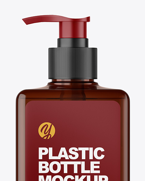 Amber Cosmetic Bottle with Pump Mockup Amber Cosmetic Bottle with Pump Mockup